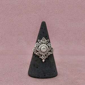 Sterling Silver Cz Kite-Shaped Design Scrollwork Openwork Ring Size 7.5